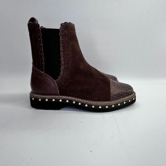 Free People Shoes - Free People Atlas Chelsea Boot Size 37 in Brown Mixed Texture Laser Cut Edges